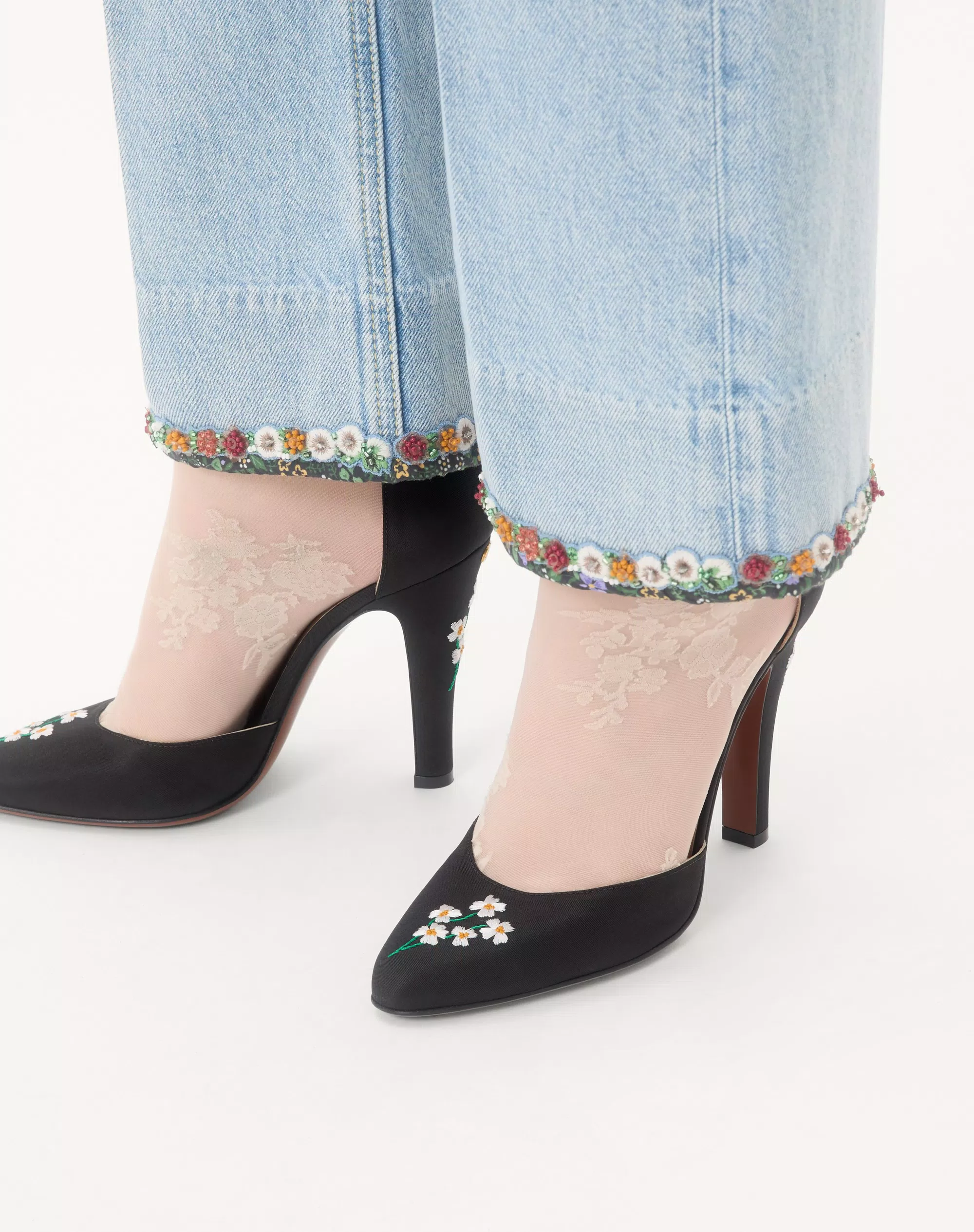 Valentino Hi Dolly Fabric Pumps With Floral Embroidery 105Mm - Image 7